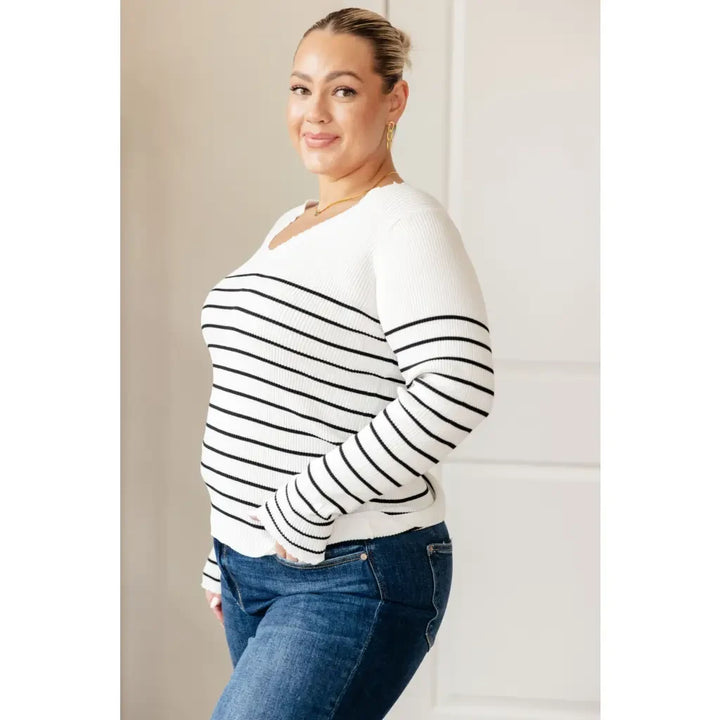 Be Still V-Neck Striped Sweater - Womens