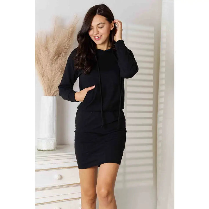 Black Beauty Long Sleeve Hooded Mini Dress