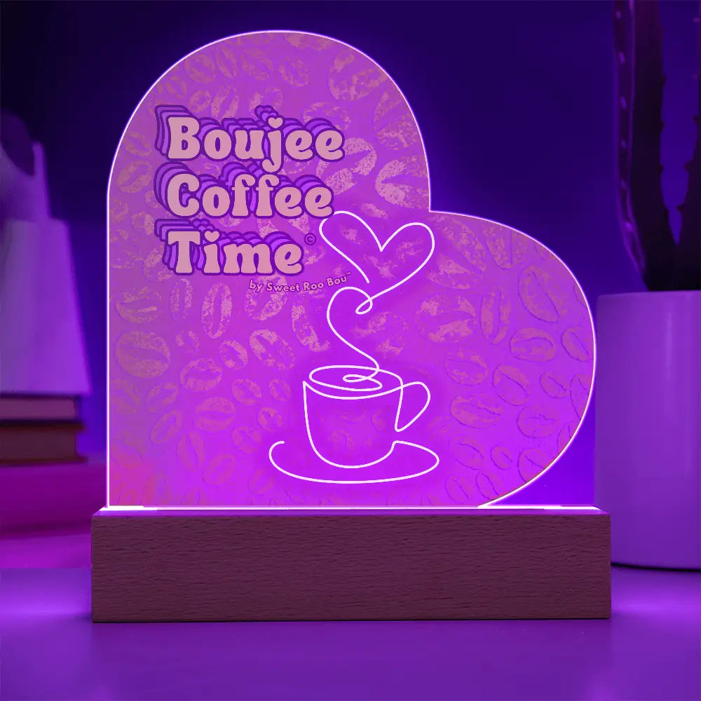 Light up your coffee bar with our Boujee Coffee Time LED acrylic heart plaque. A neon chic gift for lovers besties