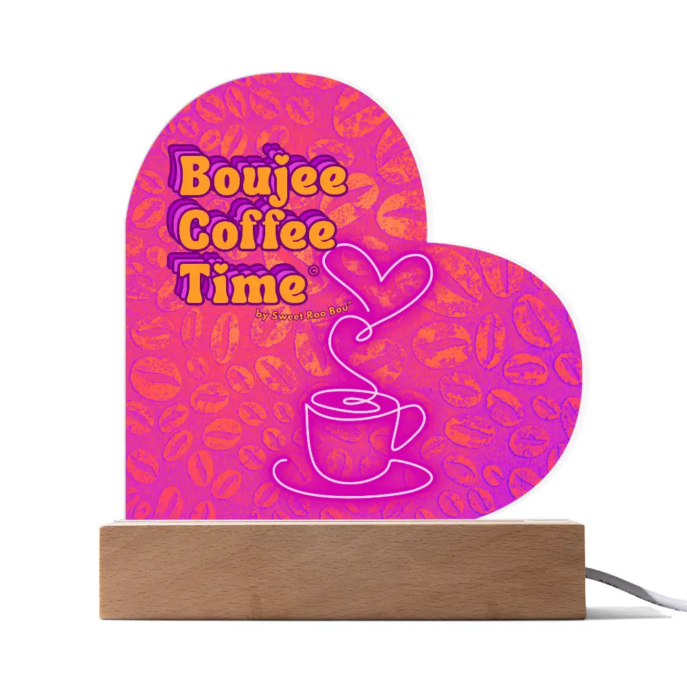 Light up your coffee bar with our Boujee Coffee Time LED acrylic heart plaque. A neon chic gift for lovers besties