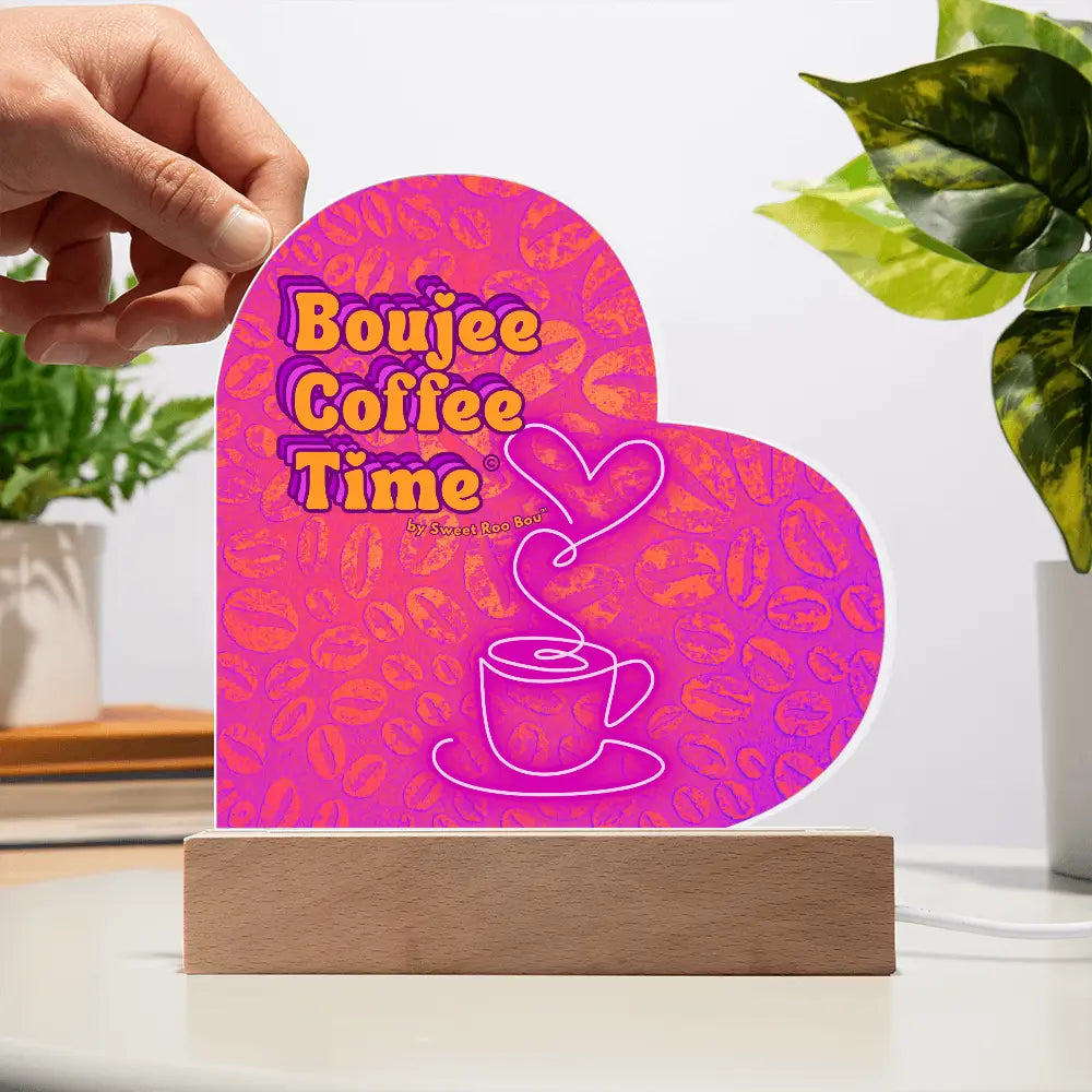 Light up your coffee bar with our Boujee Coffee Time LED acrylic heart plaque. A neon chic gift for lovers besties