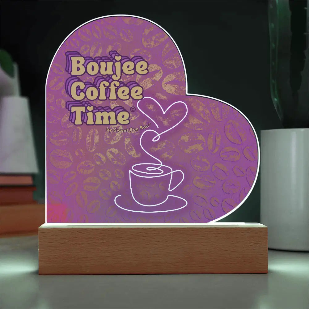 Light up your coffee bar with our Boujee Coffee Time LED acrylic heart plaque. A neon chic gift for lovers besties