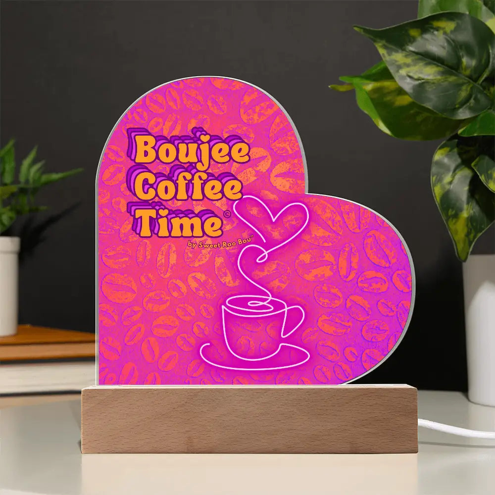 Light up your coffee bar with our Boujee Coffee Time LED acrylic heart plaque. A neon chic gift for lovers besties