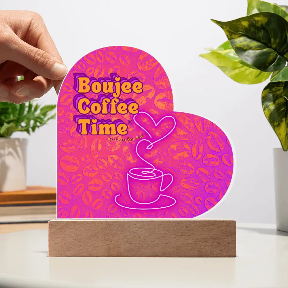 Light up your coffee bar with our Boujee Coffee Time LED acrylic heart plaque. A neon chic gift for lovers besties