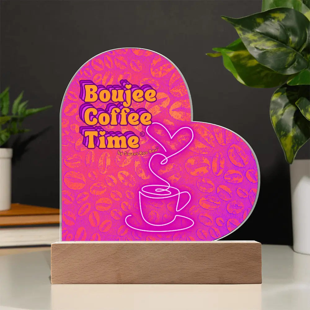 Light up your coffee bar with our Boujee Coffee Time LED acrylic heart plaque. A neon chic gift for lovers besties