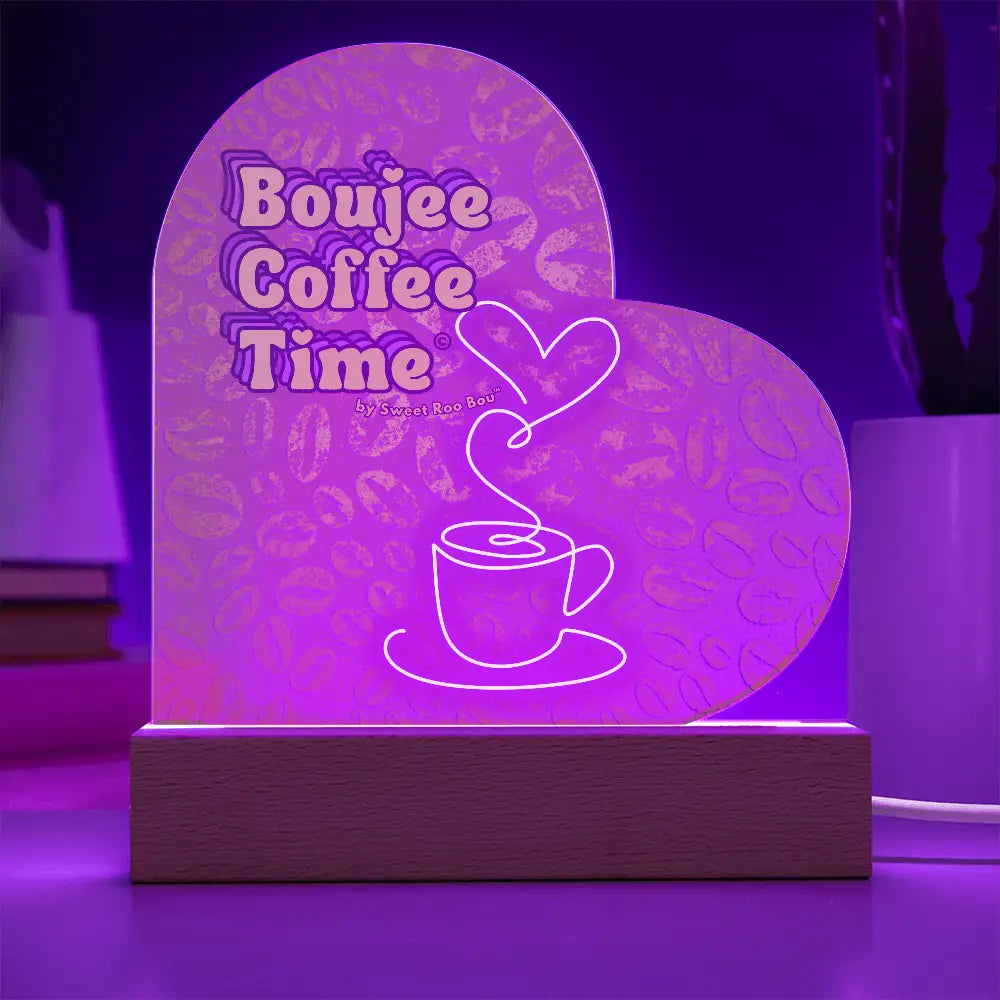 Light up your coffee bar with our Boujee Coffee Time LED acrylic heart plaque. A neon chic gift for lovers besties