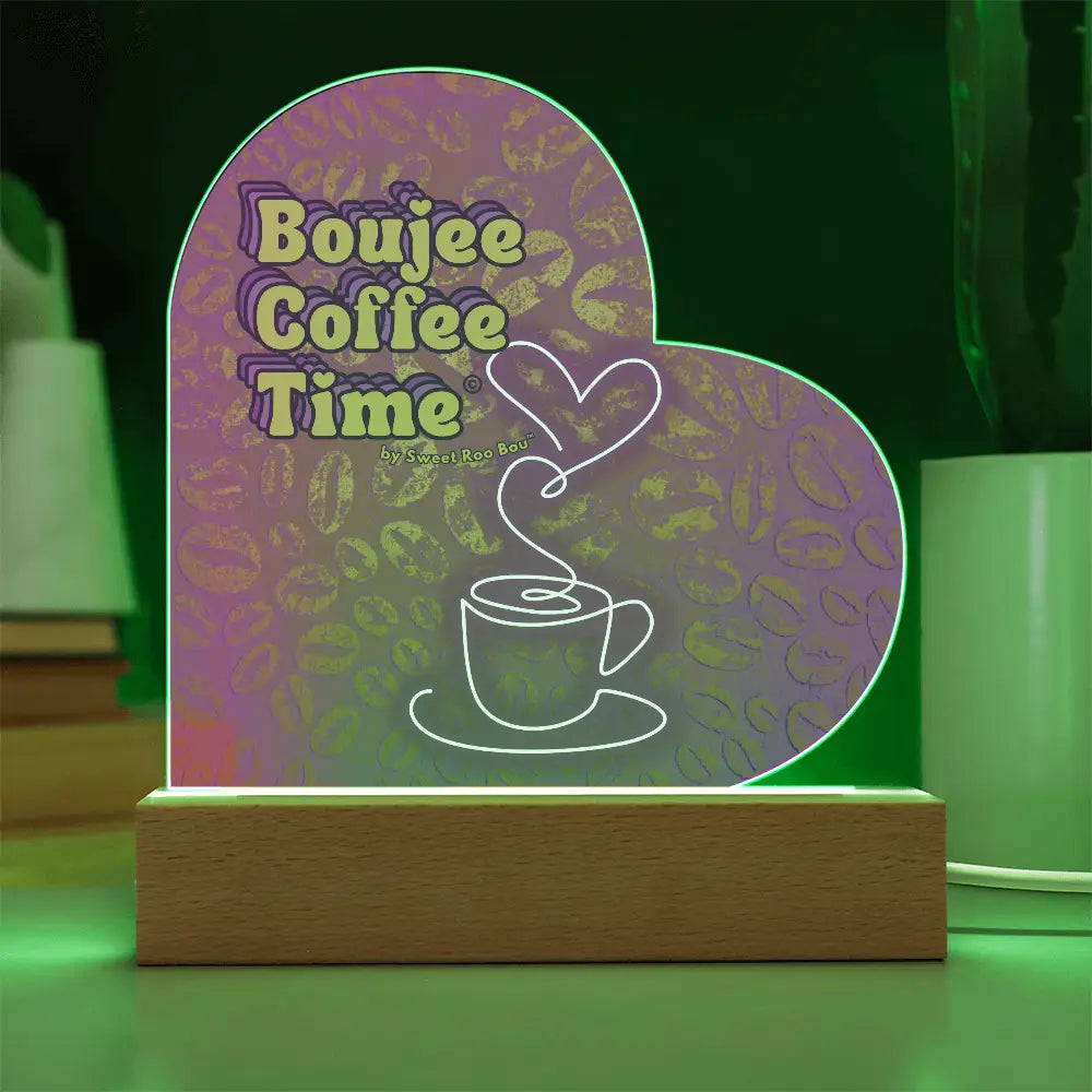 Light up your coffee bar with our Boujee Coffee Time LED acrylic heart plaque. A neon chic gift for lovers besties