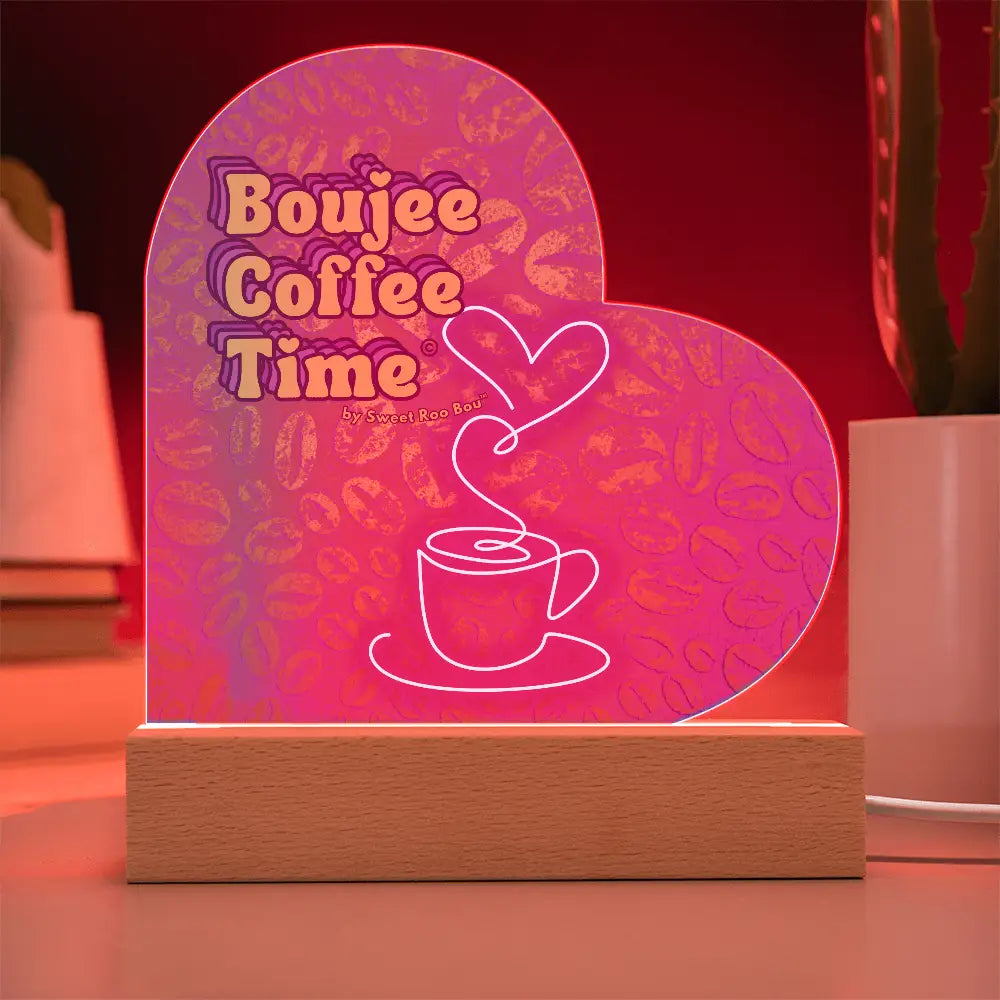 Light up your coffee bar with our Boujee Coffee Time LED acrylic heart plaque. A neon chic gift for lovers besties