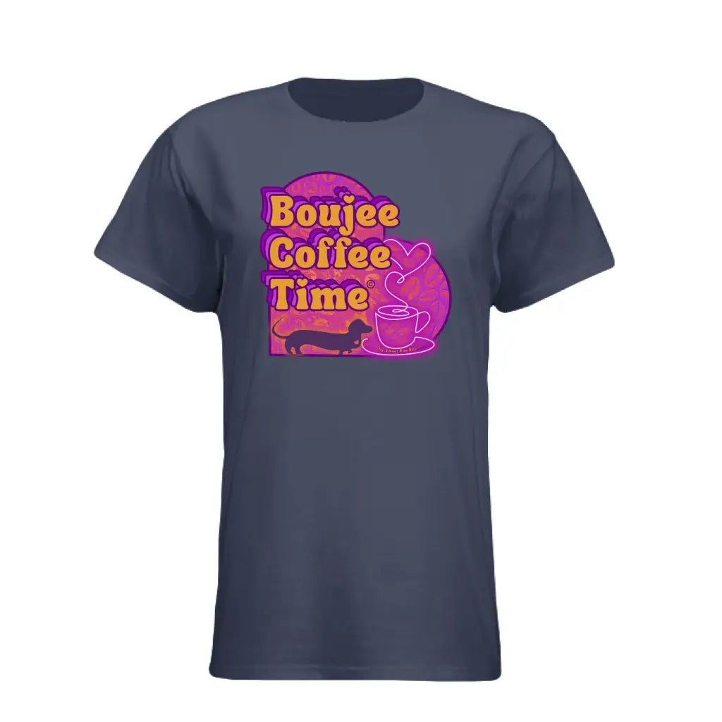 The Boujee Coffee Time© Crew Neck Ladies Tee by Sweet Roo Bou features Roxy in a boutique design made for coffee