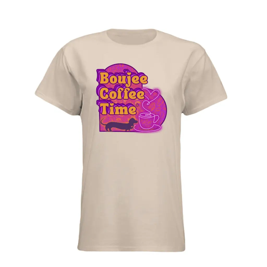 The Boujee Coffee Time© Crew Neck Ladies Tee by Sweet Roo Bou features Roxy in a boutique design made for coffee
