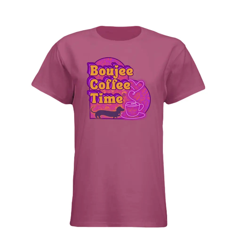 The Boujee Coffee Time© Crew Neck Ladies Tee by Sweet Roo Bou features Roxy in a boutique design made for coffee