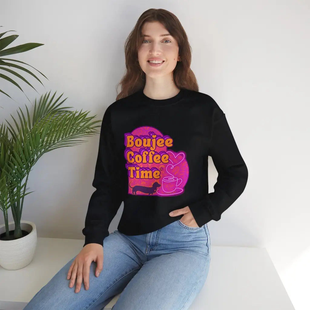 Cozy up in style with the Boujee Coffee Time sweatshirt. Available Ash Black Light Pink and Sport Gray perfect