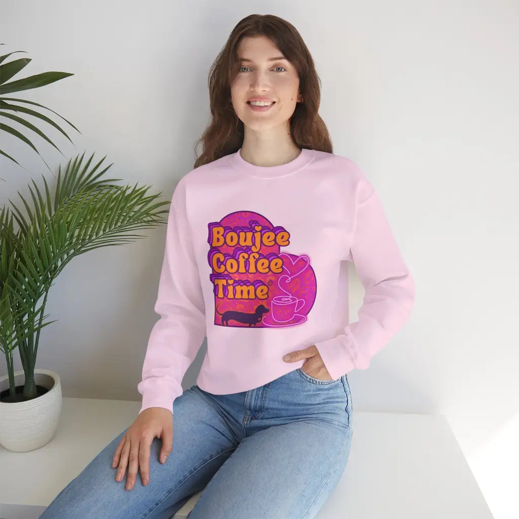 Cozy up in style with the Boujee Coffee Time sweatshirt. Available Ash Black Light Pink and Sport Gray perfect