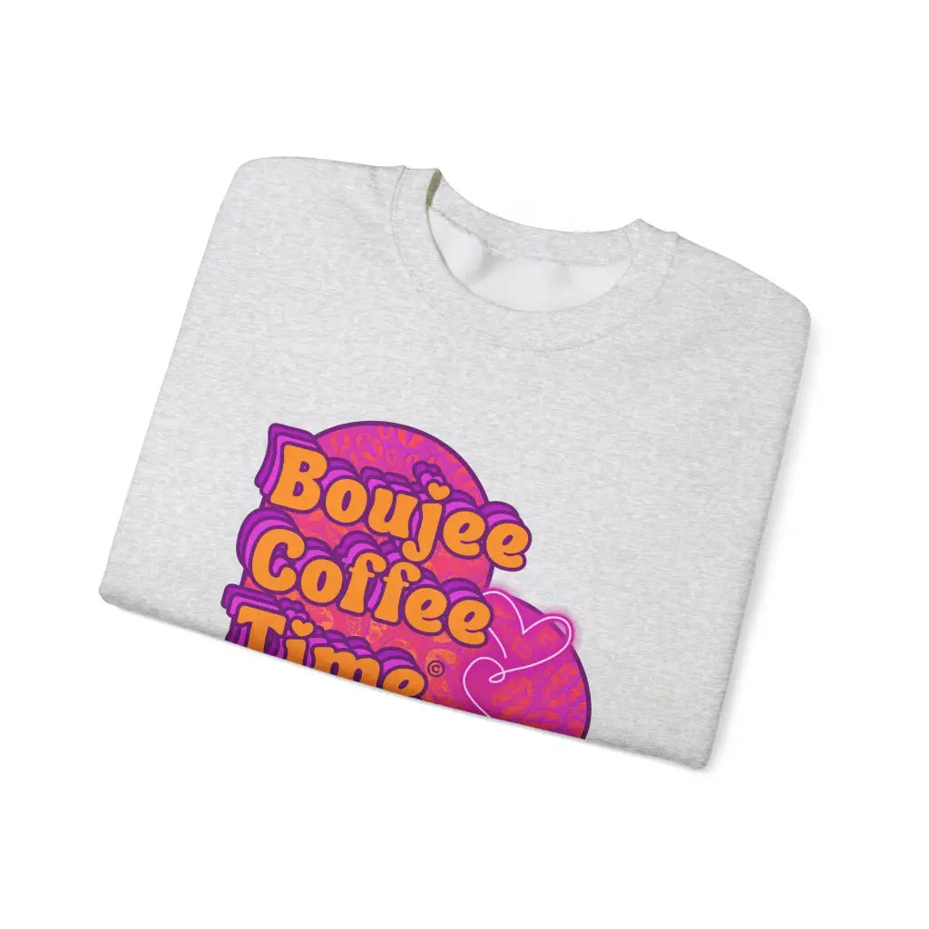 Cozy up in style with the Boujee Coffee Time sweatshirt. Available Ash Black Light Pink and Sport Gray perfect