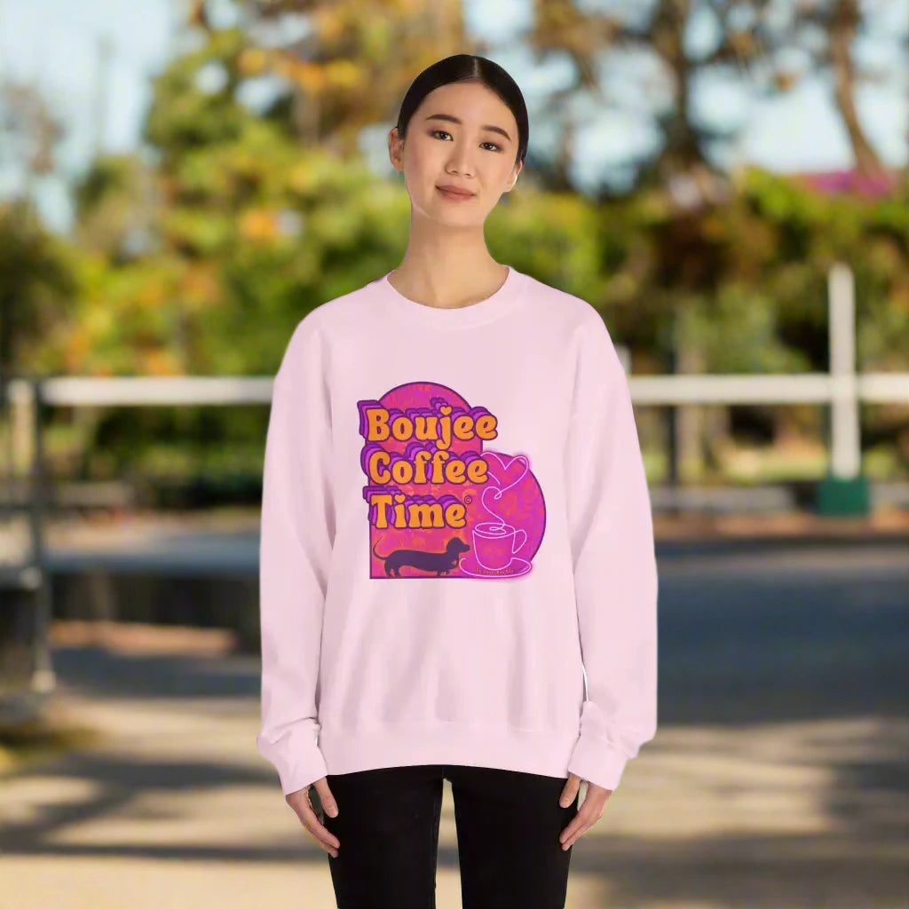 Cozy up in style with the Boujee Coffee Time sweatshirt. Available Ash Black Light Pink and Sport Gray perfect