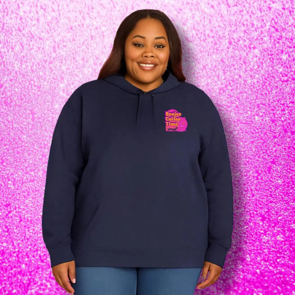 Cozy unisex French terry hoodie with bold coffee graphics. Available in sizes XS to 3XL for every Boujee Coffee lover’s