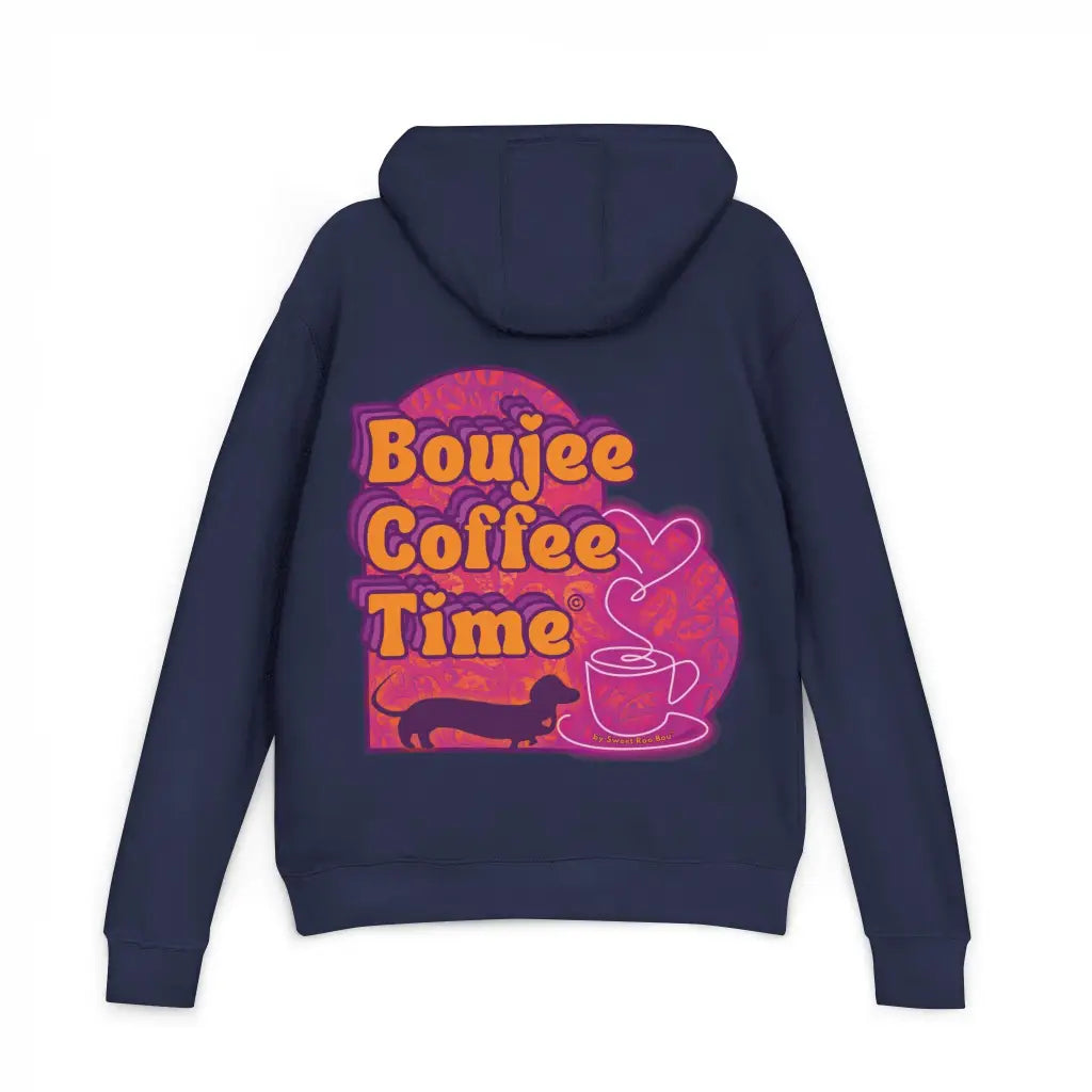 Cozy unisex French terry hoodie with bold coffee graphics. Available in sizes XS to 3XL for every Boujee Coffee lover’s