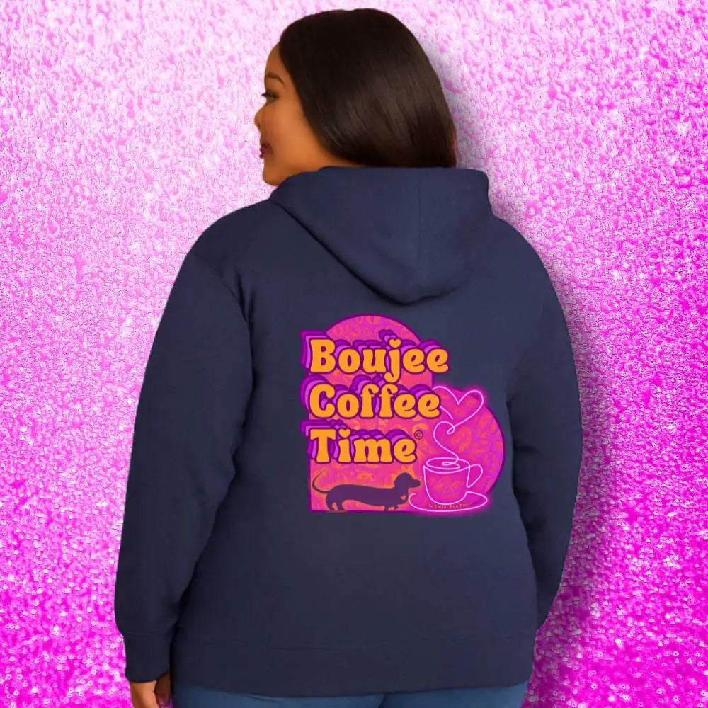 Cozy unisex French terry hoodie with bold coffee graphics. Available in sizes XS to 3XL for every Boujee Coffee lover’s