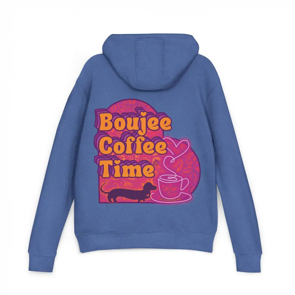 Cozy unisex French terry hoodie with bold coffee graphics. Available in sizes XS to 3XL for every Boujee Coffee lover’s