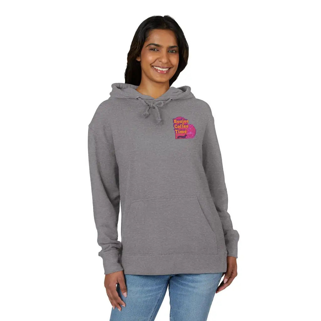 Cozy unisex French terry hoodie with bold coffee graphics. Available in sizes XS to 3XL for every Boujee Coffee lover’s