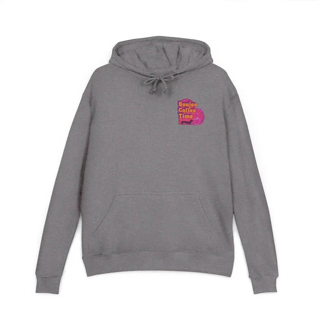 Cozy unisex French terry hoodie with bold coffee graphics. Available in sizes XS to 3XL for every Boujee Coffee lover’s