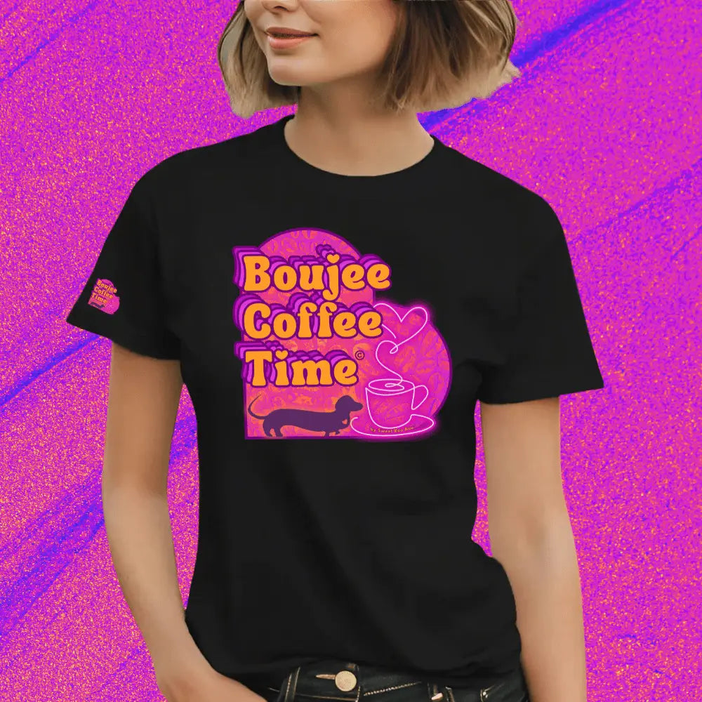 Boujee Coffee Time® Sporty Tee in bold colors moisture wicking fabric and sizes XS to 4XL. Plus size friendly