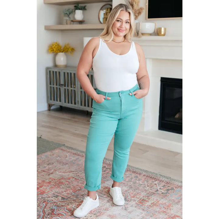 Bridgette High Rise Garment Dyed Slim Jeans in Aquamarine