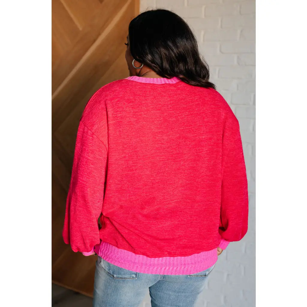 Our Bright as Lights Oversized Pink Pullover is made from lightweight French Terry and an elevated stretchy sweatshirt.