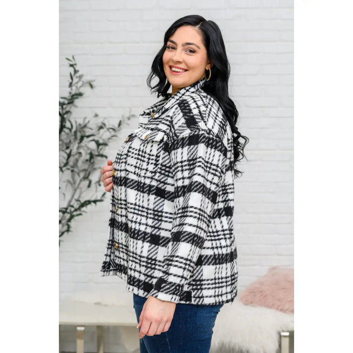 Cate Plaid Shacket in Black & White