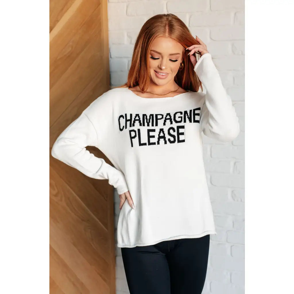 Sip some bubbly in our Champagne Please Lightweight Sweater! Made from a mid-weight off white sweater knit