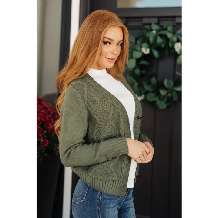 Climbing Vine Green Cable Knit Cardigan - Womens
