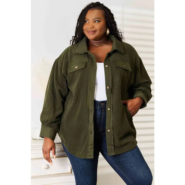 Cozy Girl Shacket in Army Green - S