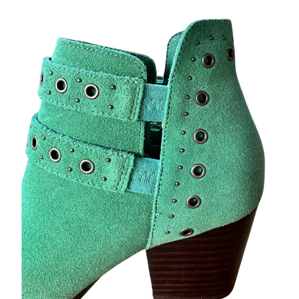 Make a statement with the Elsa Leather Ankle Boot in Teal! Genuine suede stylish hardware and cushioned comfort.