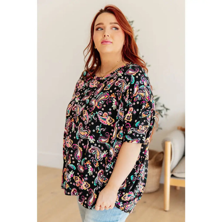 Essential Blouse in Black and Pink Paisley - Womens