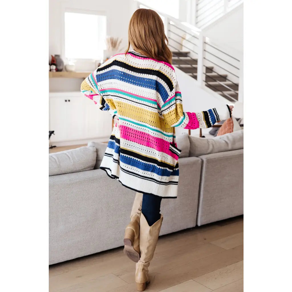 Our Felt Cute Striped Cardigan is effortlessly fashionable combining novelty mid-weight knit and bold stripes to make