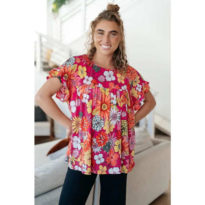 Flit About Floral Top in Pink - Womens