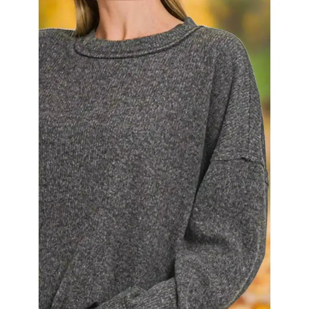 Foggy Clues brushed ribbed sweater with drop shoulders. Plus size friendly relaxed fit and cozy soft for chilly days.