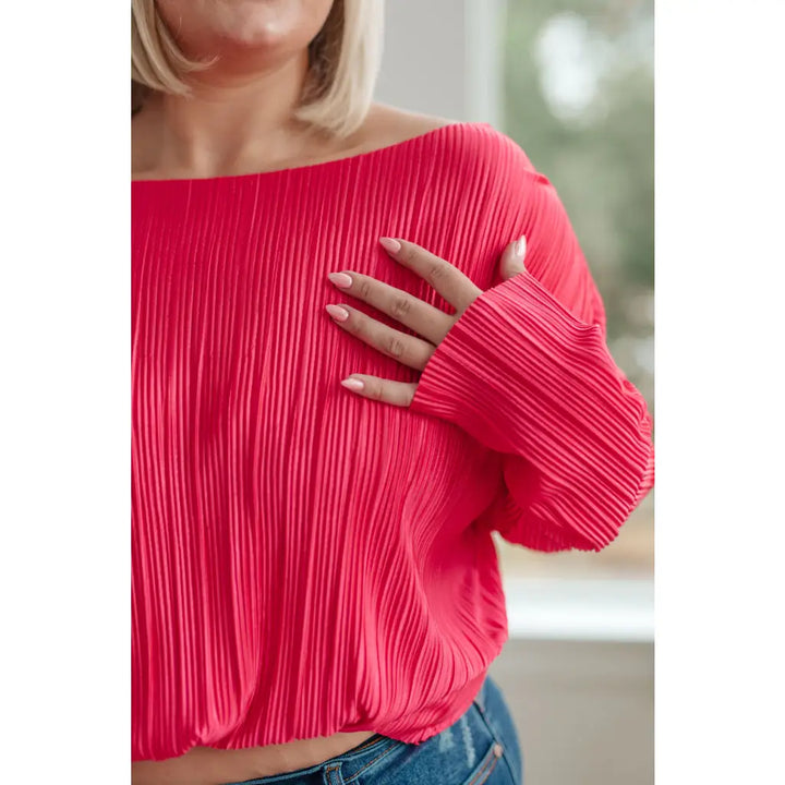 Going Out Hot Pink Plisse Top - Womens