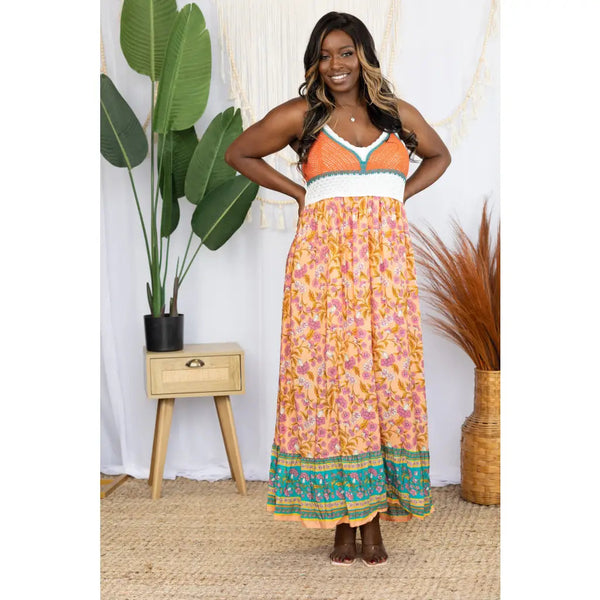 Hippie Vibes Coral Maxi Dress
