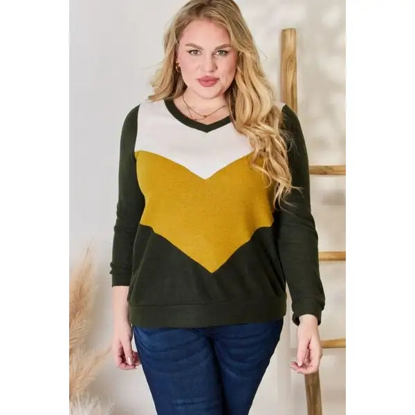 Invested Color Block V-Neck Top