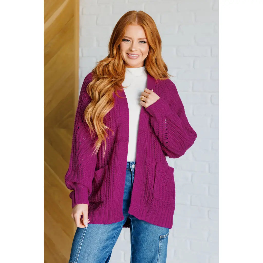 Stay cozy in our Maybe Monday Cardigan! This super soft sweater knit cardigan features an open front pockets a slouchy