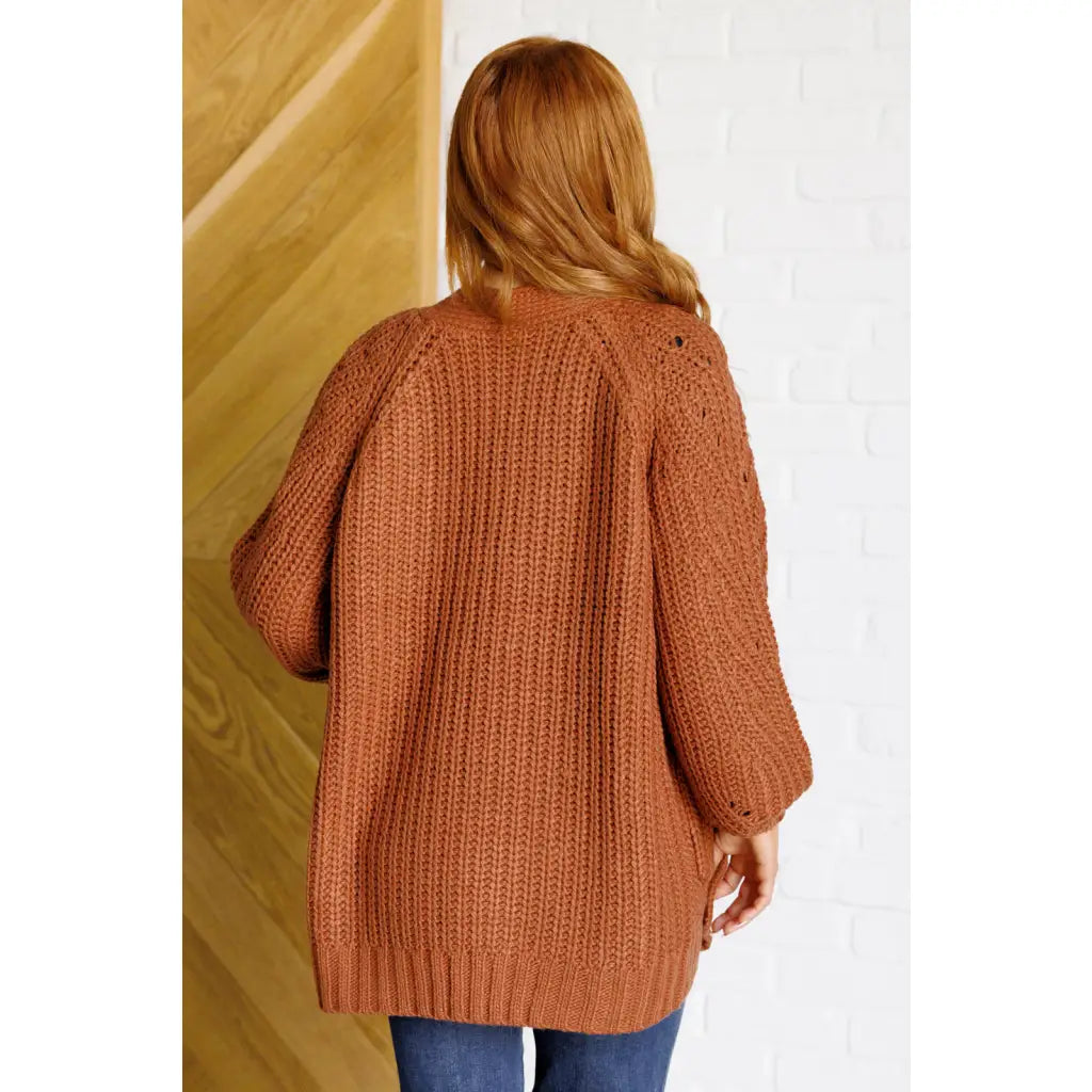 Stay cozy in our Maybe Monday Cardigan! This super soft sweater knit cardigan features an open front pockets a slouchy