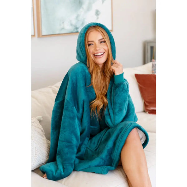 Oversized Velour Blanket Hoodie in Green - Womens