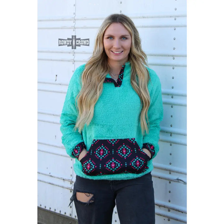 Pagosa Springs Turquoise Sherpa Pullover
