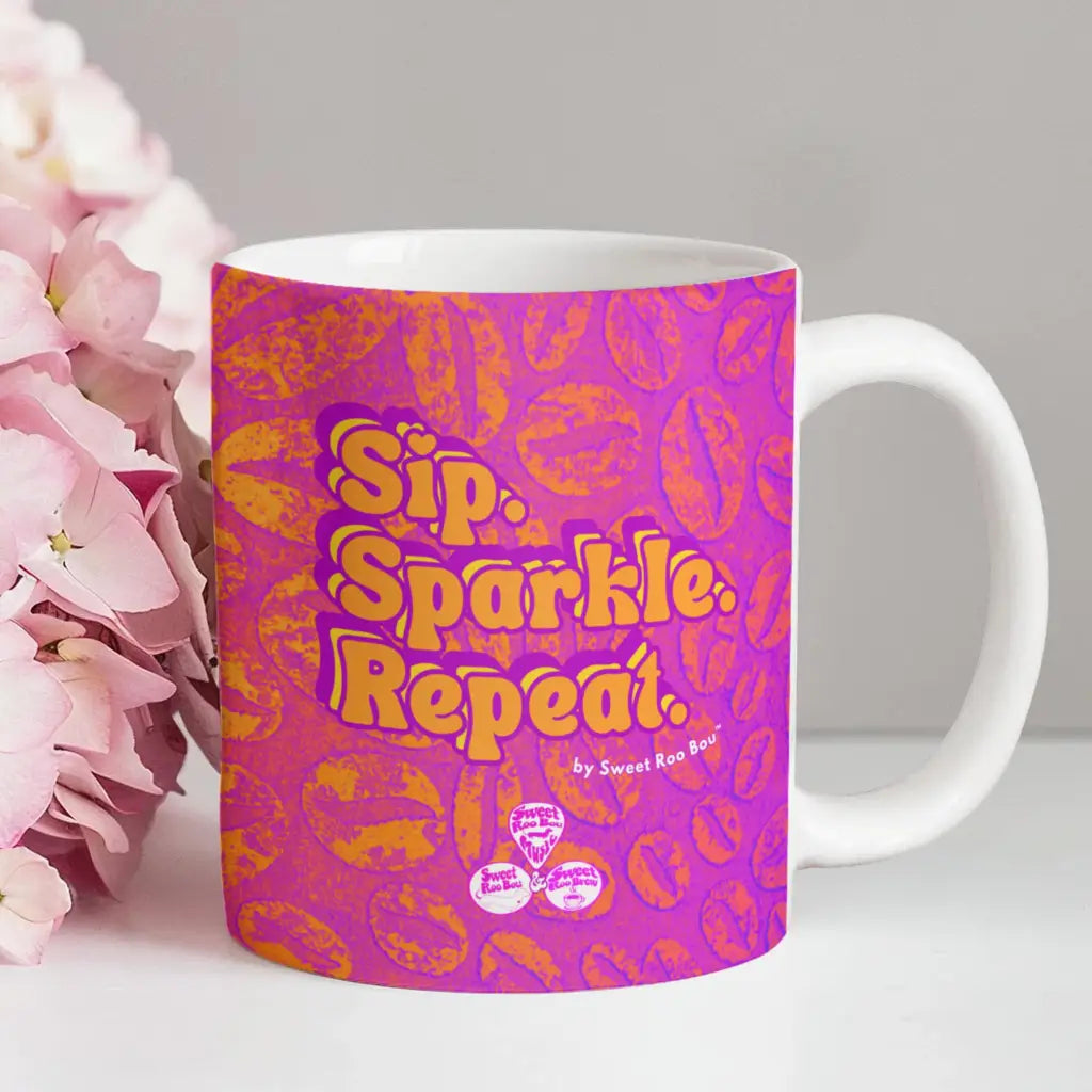 Classic white ceramic mug with Sweet Roo Bou™ design and Boujee Coffee Time© energy. Great gift in 11 or 15 oz.