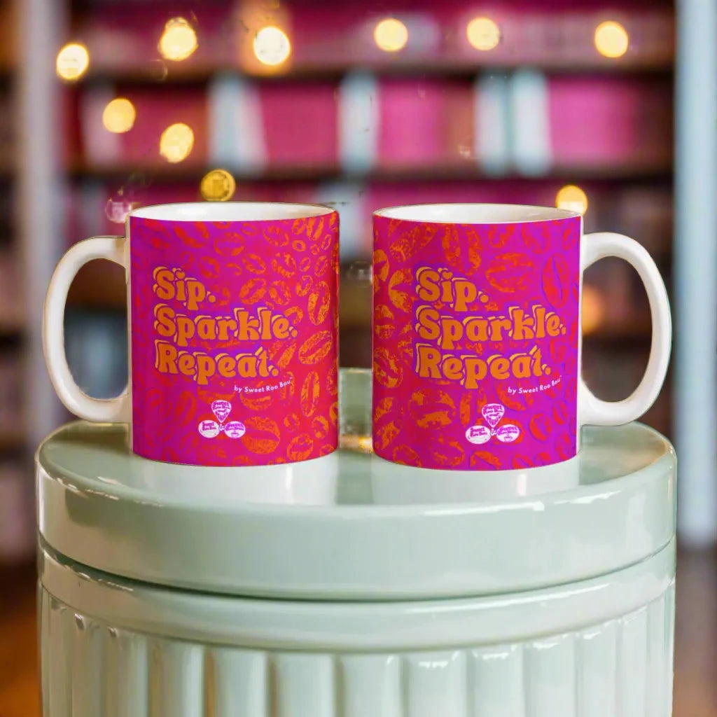 Classic white ceramic mug with Sweet Roo Bou™ design and Boujee Coffee Time© energy. Great gift in 11 or 15 oz.