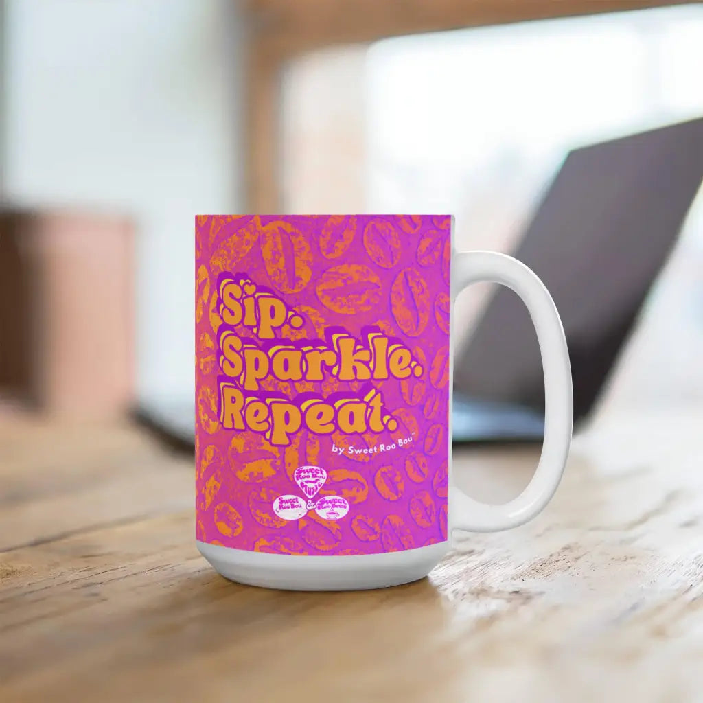 Classic white ceramic mug with Sweet Roo Bou™ design and Boujee Coffee Time© energy. Great gift in 11 or 15 oz.
