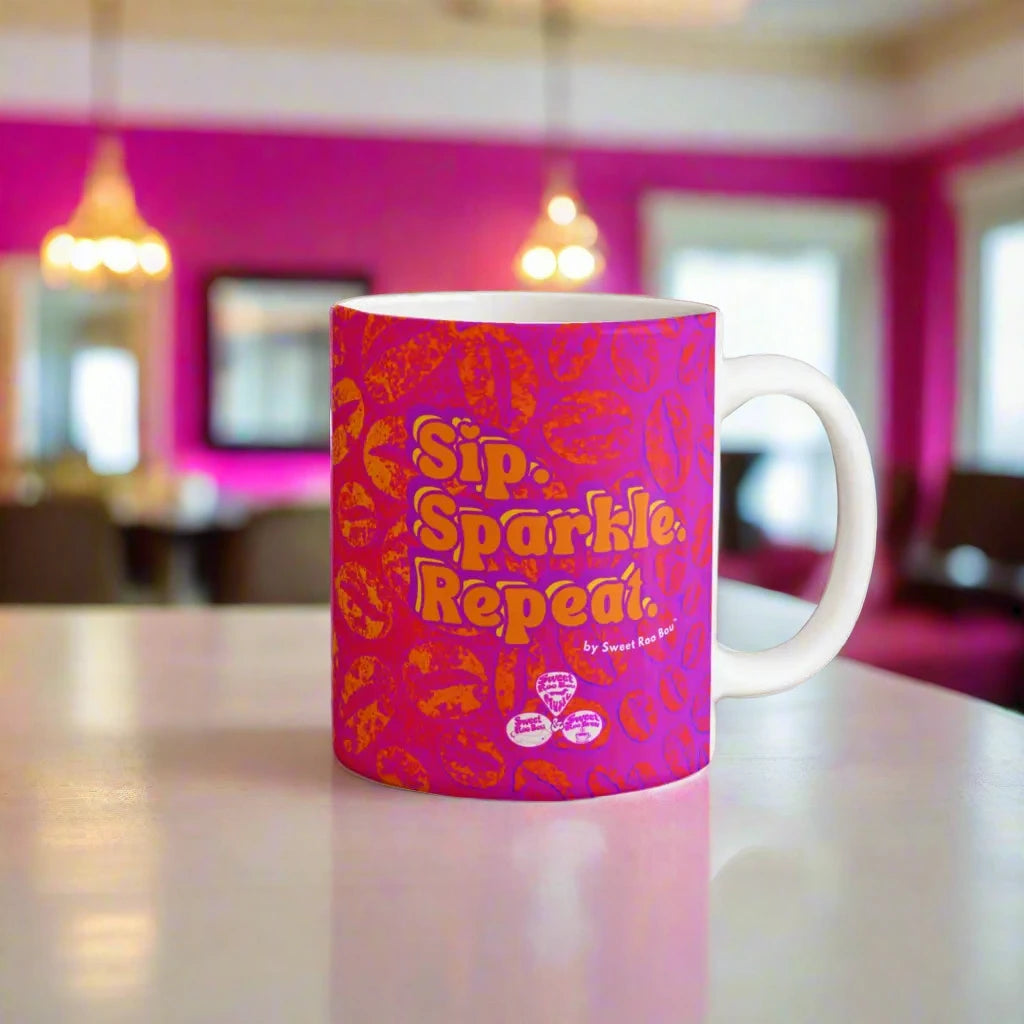 Classic white ceramic mug with Sweet Roo Bou™ design and Boujee Coffee Time© energy. Great gift in 11 or 15 oz.