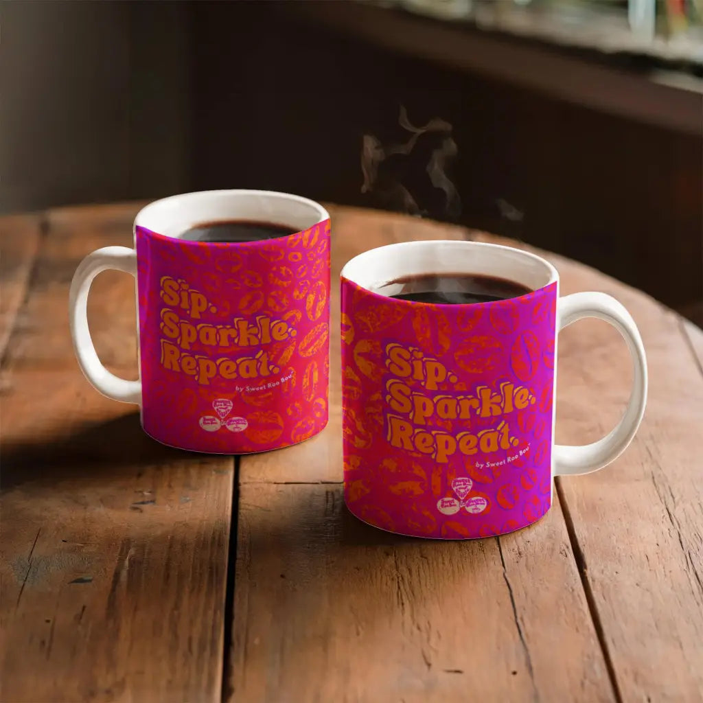 Classic white ceramic mug with Sweet Roo Bou™ design and Boujee Coffee Time© energy. Great gift in 11 or 15 oz.