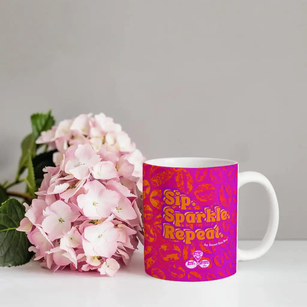 Classic white ceramic mug with Sweet Roo Bou™ design and Boujee Coffee Time© energy. Great gift in 11 or 15 oz.